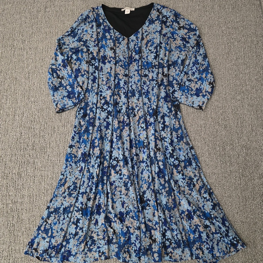 Coldwater Creek Blue Floral Mesh Midi Dress V Neck Cottagecore PL